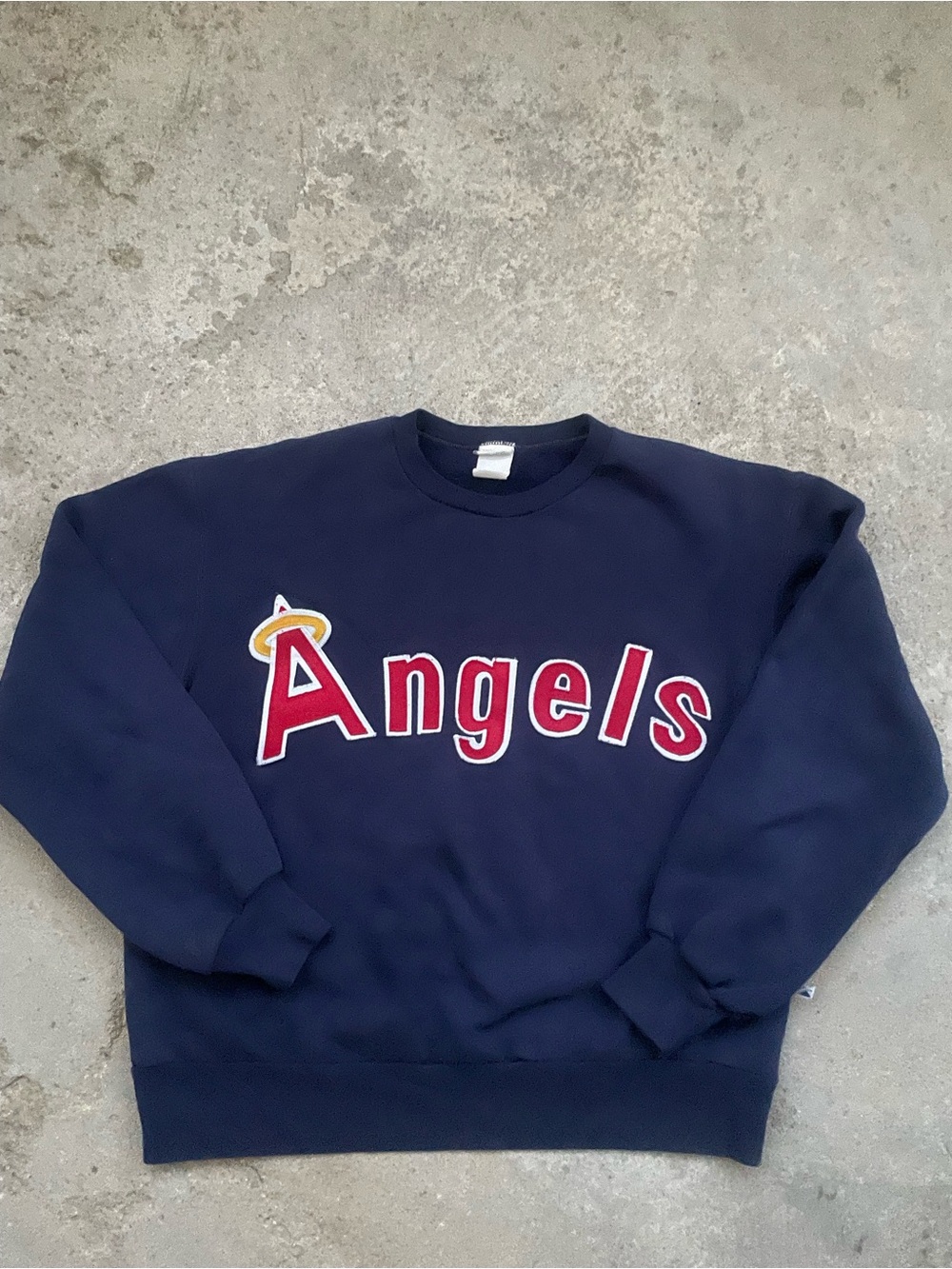 VTG 80s Majestic LA Angels Navy Crewneck Sweatshirt - Classic Team Logo